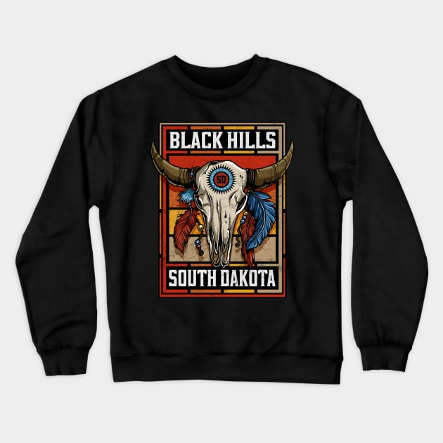 Black Hills South Dakota Native American Bison Skull Crewneck Sweatshirt by SouthDakotaGifts